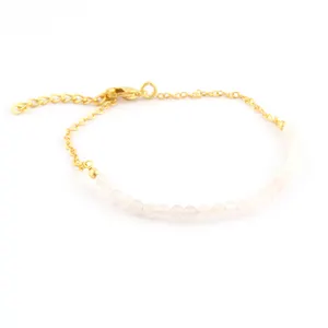 Gorgeous Minimalist round white chalcedony beads gold plated link chain bracelet party wear beaded bracelet with lobster clasp