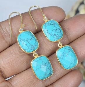 Bleu cuivre Turquoise 925 argent Sterling pierres précieuses pendentif boucle d'oreille ensemble bijoux décembre pierre de naissance cadeau pour anniversaire - Product Image 2