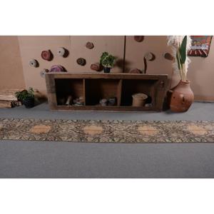 Rug, 1.7x12.6 ft Turkish Rug, <b>Brown</b> Floral Rug <b>Wool</b> - Product Image 4