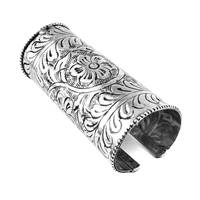 Bracelet manchette large ajustable en laiton pur 100% fait main, motif floral, cadeau pour maman, artisanat MS Ms-wc-001