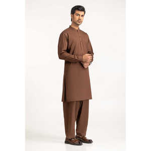 Traje Shalwar Kameez Bordado Marrón para Hombre, Estilo Étnico Indio, de Seda y Algodón, para Fiestas - Product Image 5