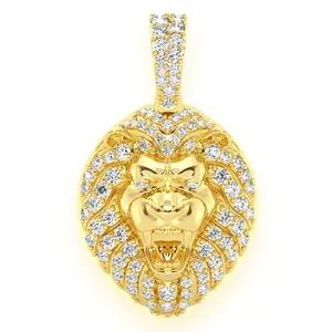 Hot-Selling Mode Creatieve Persoonlijkheid Hiphop Heren Leeuw Hoofd Hanger Natuurlijke Diamant Groothandel Accessoires Sieraden