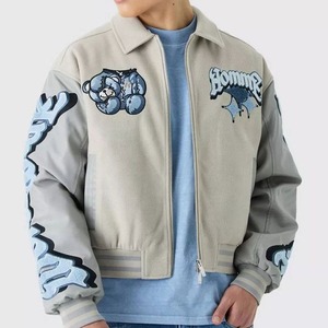 OEM Custom Logo Embroidery Bomber <b>Jackets</b> <b>Leather</b> Sleeves <b>Retro</b> Letterman Baseball Varsity <b>Jacket</b> for Men - Product Image 1