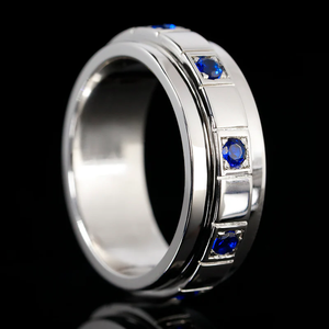 Bague rotative en argent sterling 925 avec saphir pour homme, bague anti-stress, pierre de naissance de septembre, alliance, bijoux personnalisés - Product Image 2