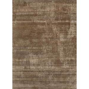 Alfombra de Lana Tejida a Mano en Color Beige Marrón, Diseño Abstracto para Sala de Estar, Entrada, Rectangular, Forma de Rompecabezas, Marrón 3D, Certificada en India - Product Image 1