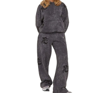 2025 ácido lavado sol se desvaneció desgastado bordado acampanado traje de chándal de hombre 100% algodón para chándal Unisex chándales para hombres - Product Image 4