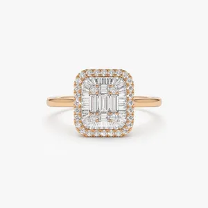 แหวนเพชรบาแกต14K 18K แหวนเพชรธรรมชาติสีทองภาพลวงตาการตั้งค่าการหมั้นงานแต่งงานแบบวินเทจที่มีเอกลักษณ์ - Product Image 2