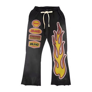 Ensemble de survêtement oversize en molleton de coton épais, style streetwear, avec pantalon évasé et sweat à capuche brodé avec impression graphique personnalisée - Product Image 2