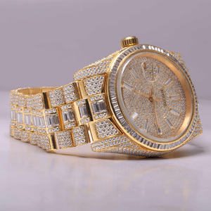 Montre automatique en acier inoxydable avec mouvement mécanique en diamant moissanite, bracelet en cuir, résistante à l'eau, style hip-hop de luxe - Product Image 2