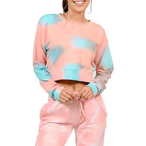 Women <b>Tie</b> <b>Dye</b> Hoodie Two Piece Crew-neck Sweatshirt Crop Top Women Sweatshirt - Product Image 4