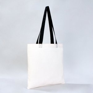 Sac fourre-tout en coton avec poignées noires 16 x 14 pouces (40 x 35 cm) style sac de plage, cadeaux publicitaires, impression sérigraphique, lettres, tissu en toile de jute - Product Image 2