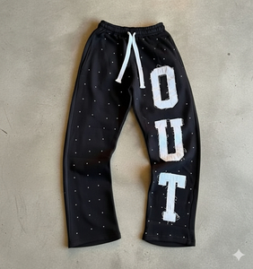 Pantalones de Algodón Grueso Personalizados con Apliques, Cordón Ajustable, Estilo Holgado, Pierna Ancha, Rectos, Extra Grandes, con Pedrería, para Hombre - Product Image 6