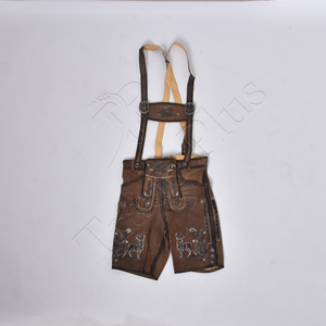 Authentique Lederhosen bavarois pour homme Short traditionnel en cuir de vachette marron avec design brodé personnalisé Short Oktoberfest - Product Image 1