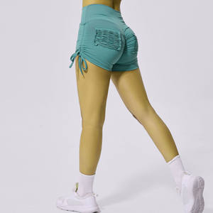 2025 Women High Waist Yoga Fitness Shorts Female Drawstring Pocket Hip Lifting <b>Tight</b> Elastic Running Sports Pants for Women - Product Image 1