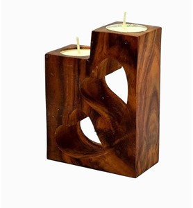 Handmade Eco-Friendly Heart-Shaped Wood <b>Candlestick</b> <b>Holder</b> with Die-Cut Design for Home Hotels Restaurants Cafes-Christmas Decor - Product Image 1