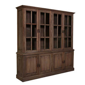 Armoire de cuisine rustique écologique en bois de mahogany massif, style ferme, avec portes en verre, étagères, fabrication artisanale, style antique, rangement et présentation - Product Image 1