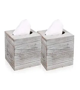 सफेद बार्नवुड ऊतक बॉक्स कवर 2 पैक ऊतक बॉक्स धारक में स्लाइड-आउट नीचे पैनल स्टाइलिश ऊतक बॉक्स कवर
