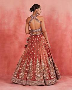Lehenga Choli Tradicional de Color Rojo para Novia, con Bordado, para Mujer, para Fiestas, Bodas, Festivales, Recepciones, Largo hasta el Suelo - Product Image 3