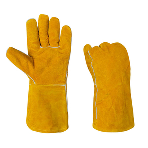 Vente en gros Gants de soudage de sécurité en cuir de vachette jaune de 12 pouces Conception la plus populaire Gants de travail de soudeur à manchette longue et robuste - Product Image 5