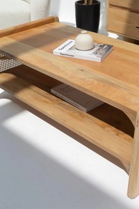 Mesa de centro de madera de mango macizo Premium moderna hecha a mano con acabado de ratán muebles de sala de estar para uso doméstico - Product Image 5