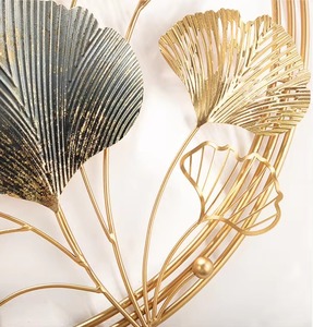 Moderna media luna Ginkgo hoja 3D Metal pared arte colgante decoración para el hogar boda dormitorio Diwali - Product Image 5