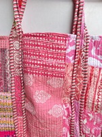 Tas Tote katun Bohemian wanita, tas Tote saku dalam, penutup ritsleting, tas bahu lucu buatan tangan, kain perca, katun murni