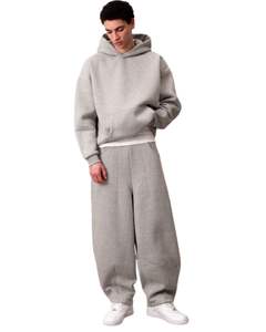 ชุดเซ็ตเสื้อฮู้ดดี้ผ้าฟลีซสีเทาอ่อนสำหรับผู้ชาย และกางเกงจ็อกเกอร์ทรงหลวม สไตล์ลำลองสำหรับฤดูหนาว เสื้อฮู้ดแบบสวมหัว กางเกงขายาว สตรีทแวร์ - Product Image 3