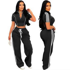 2025 Custom Logo Two <b>Piece</b> Set Summer <b>Women</b> Casual <b>2</b> <b>Piece</b> <b>Outfits</b> Short Sleeve Solid Color Crop Top and pants Lounge Sets - Product Image 3