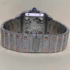 Bán Buôn Người Đàn Ông Sang Trọng Của Thép Không Gỉ Đồng Hồ Cao cấp <span class=keywords><strong>Skeleton</strong></span> Moissanite Kim Cương <span class=keywords><strong>Analog</strong></span> Iced Rose Gold Mạ Thủy Tinh 20Mm - Product Image 3