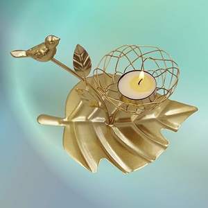 Golden Leaf <b>Candle</b> Holder Candlestick Tray <b>Tea</b> <b>Lights</b> Holder for home - Product Image 4