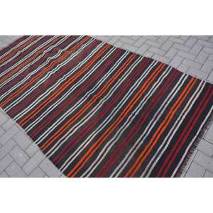 Classic Black <b>Red</b> Vintage Turkish Rug 4.5 X 8.7 ft Large Area <b>Wool</b> with Latex Backing Patchwork Pattern for Hallway or Room - Product Image 4