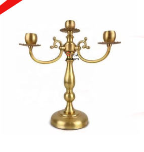 เชิงเทียนสแตนเลส3สาขาสำหรับบ้านวัดทำจากโลหะสีทองแบบสำเร็จ - Product Image 1