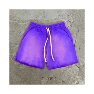 2024 pantalones cortos de sudor de algodón de marca con logotipo personalizado para hombre, estilo informal de lavado ácido de verano Vintage con estampado Digital de patrón sólido - Product Image 4