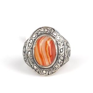 925 Sterling Silver Men's <b>Statement</b> <b>Ring</b> Rectangular Oval Veined Agate Stone Bezel Setting Rhodium Everyday Wear Pen-Style <b>Ring</b> - Product Image 2