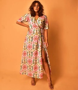 Vestido Mini de Algodón Tejido a Mano con Estampado Floral Indio, Elegante para Fiesta, Natural, Personalizado, Regalo para Novia en Venta - Product Image 4