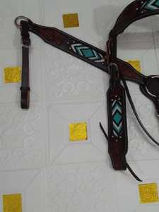 Tachuela de caballo decorativa trenzada a mano más vendida hecha de cuero genuino Western Headstall y Breastplate - Product Image 2