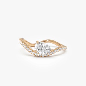 Anillo distintivo con diamantes en forma de pera y pavé ondulado, 0.67 Ct, E-F VS, diamante cultivado en laboratorio, oro macizo de 14K, para uso diario, regalo para damas - Product Image 1