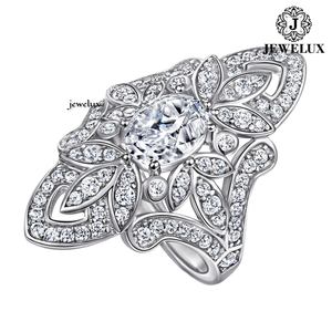 Jewelux Women's 925 Silver Oval Cut Diamond <b>Cocktail</b> <b>Ring</b> Vintage Flower Design Pave Setting Engagement <b>Ring</b> From India - Product Image 2