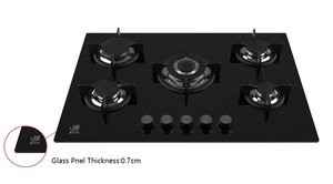Table de cuisson à gaz encastrable 5 brûleurs en verre trempé noir avec allumage électronique pour la cuisine domestique - Product Image 4