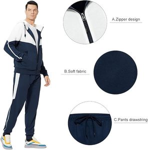 Conjunto de chándal para correr Atlético informal para hombre, chándal para correr de invierno con cremallera completa, transpirable, ligero, de secado rápido, 100% de algodón - Product Image 4