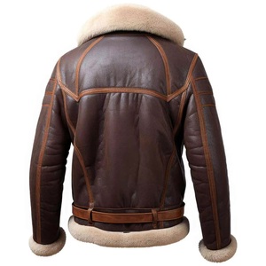 Blouson aviateur en cuir véritable pour homme, col en fausse fourrure, style moto, coupe-vent, fabriqué au Pakistan - Product Image 2