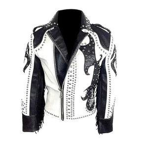 Impresionante chaqueta de cuero negro gótico Punk para hombre Rock Punk gótico remache chaqueta de cuero de motorista con chaqueta de flecos para hombre - Product Image 1