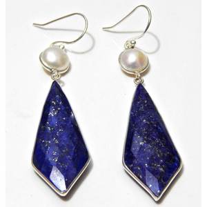 Pendientes de perlas de agua dulce de Plata de Ley 925, piedras preciosas de lapislázuli, forma de cometa de lujo Natural, piedra facetada, plata elegante - Product Image 2