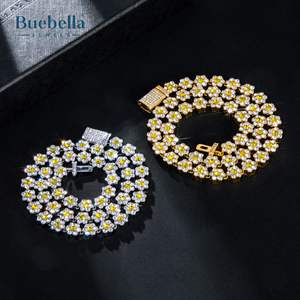 Venta caliente 14K chapado en oro plata esterlina 925 10mm moissanita piedra amarilla flor cadena de eslabones para hombres collares Premium joyería - Product Image 5