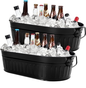 Black Coated Iron Galvanized Wine Bottle <b>Cooler</b> Ice Bucket Oval Shape for Outdoor Party Events Celebrations <b>Drink</b> Chiller - Product Image 2