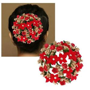 Broche de pelo floral rojo Apurva con piedras austriacas 1502269 hecho de aleación de zinc duradera - Product Image 1
