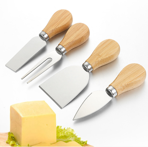 Juego de 4 piezas de cuchillo de queso con logotipo personalizado, herramienta profesional con mango de madera, juego de cuchillos de queso de acero inoxidable - Product Image 1