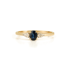 Bague en or 14 carats avec saphir bleu naturel, bague en diamant taille poire, bague en saphir taille ovale, bague fine en or jaune, bague en diamant en or rose - Product Image 1