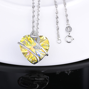 Kalung Liontin Berlapis Rhodium dengan Kristal Rhinestone Berbentuk Hati untuk Wanita, Rantai Gelombang Air Perak Sterling 925, 5.36g. - Product Image 4