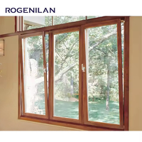 Ventana Abatible de Aluminio con Acabado de Madera Rogenilan, Ventana de Doble Cristal con Persianas